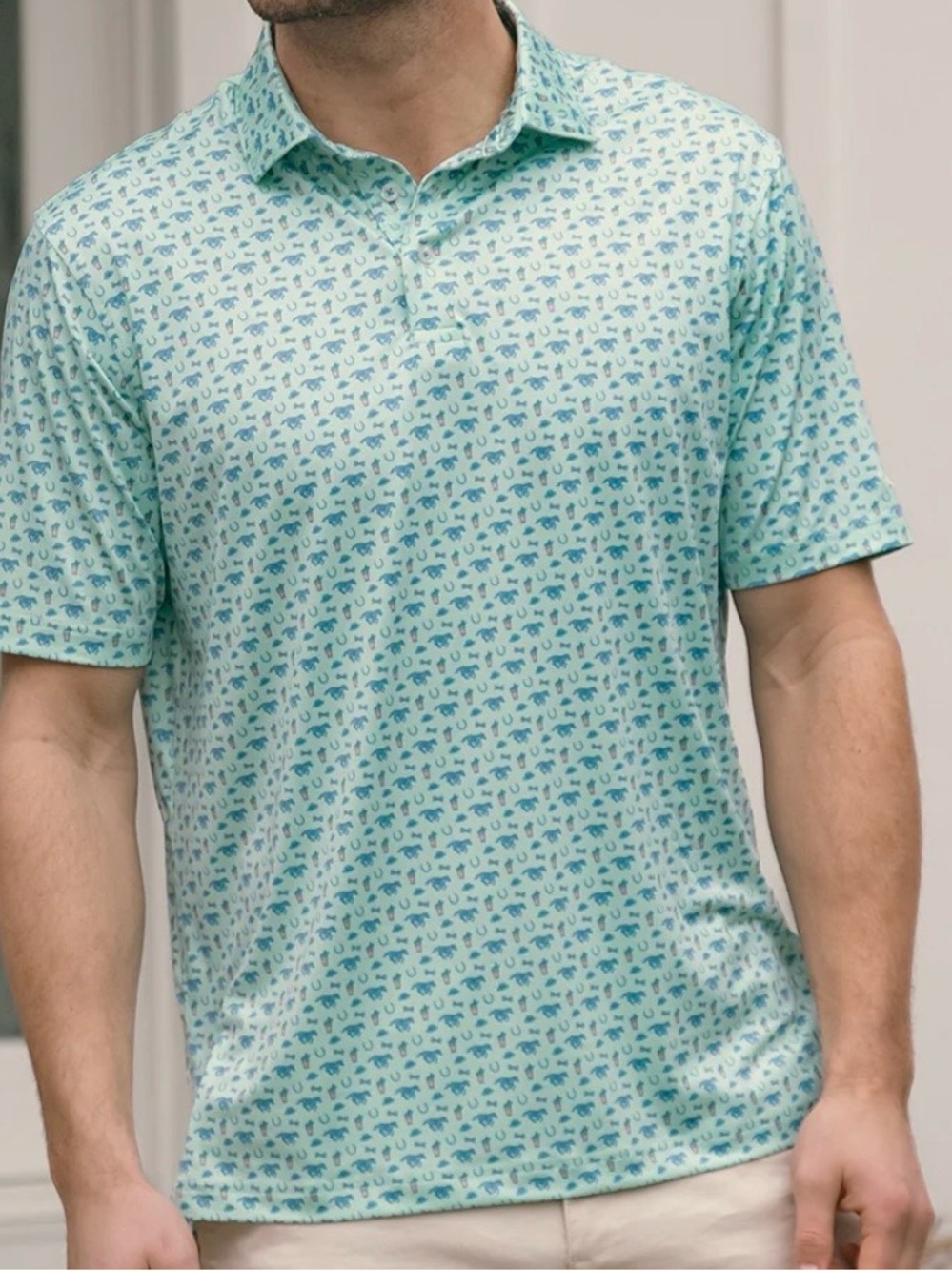 Kentucky Derby Southern Marsh Mint Polo with Blue Print - Picture 2 of 7